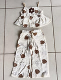 White Brown Heart Top Pant Set