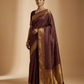 Wine Gold Floral Brocade Saree worn by model