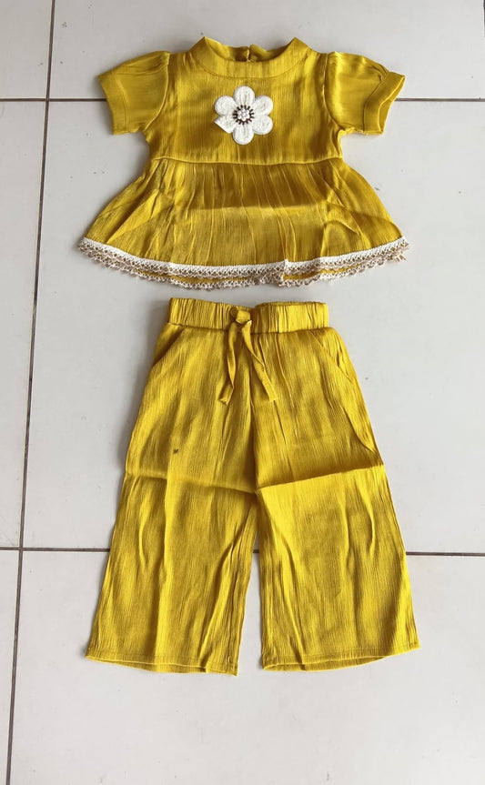 Yellow Flower Top Pant Set